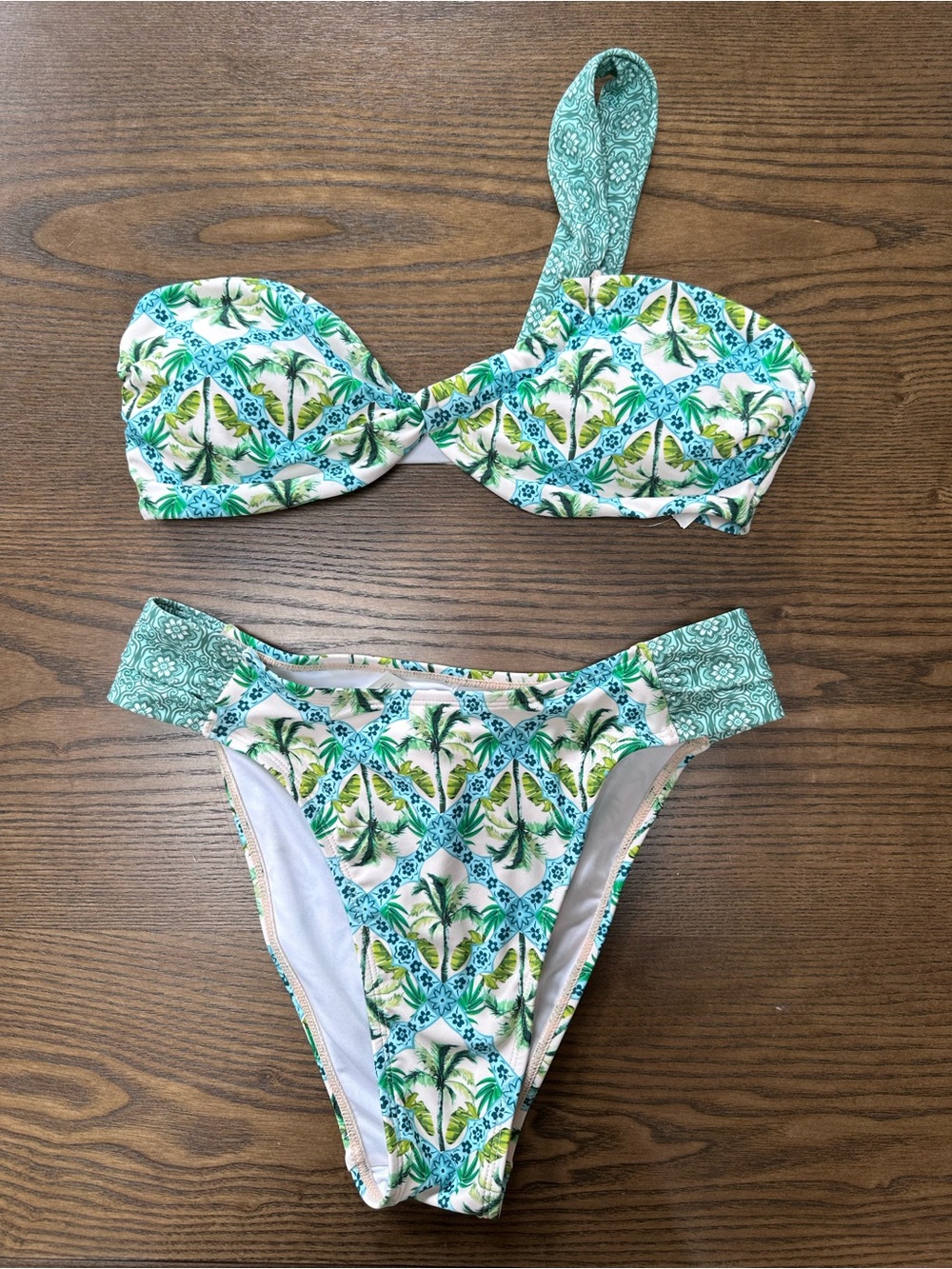 Cupshe Green White Tropical Palm Print Bikini